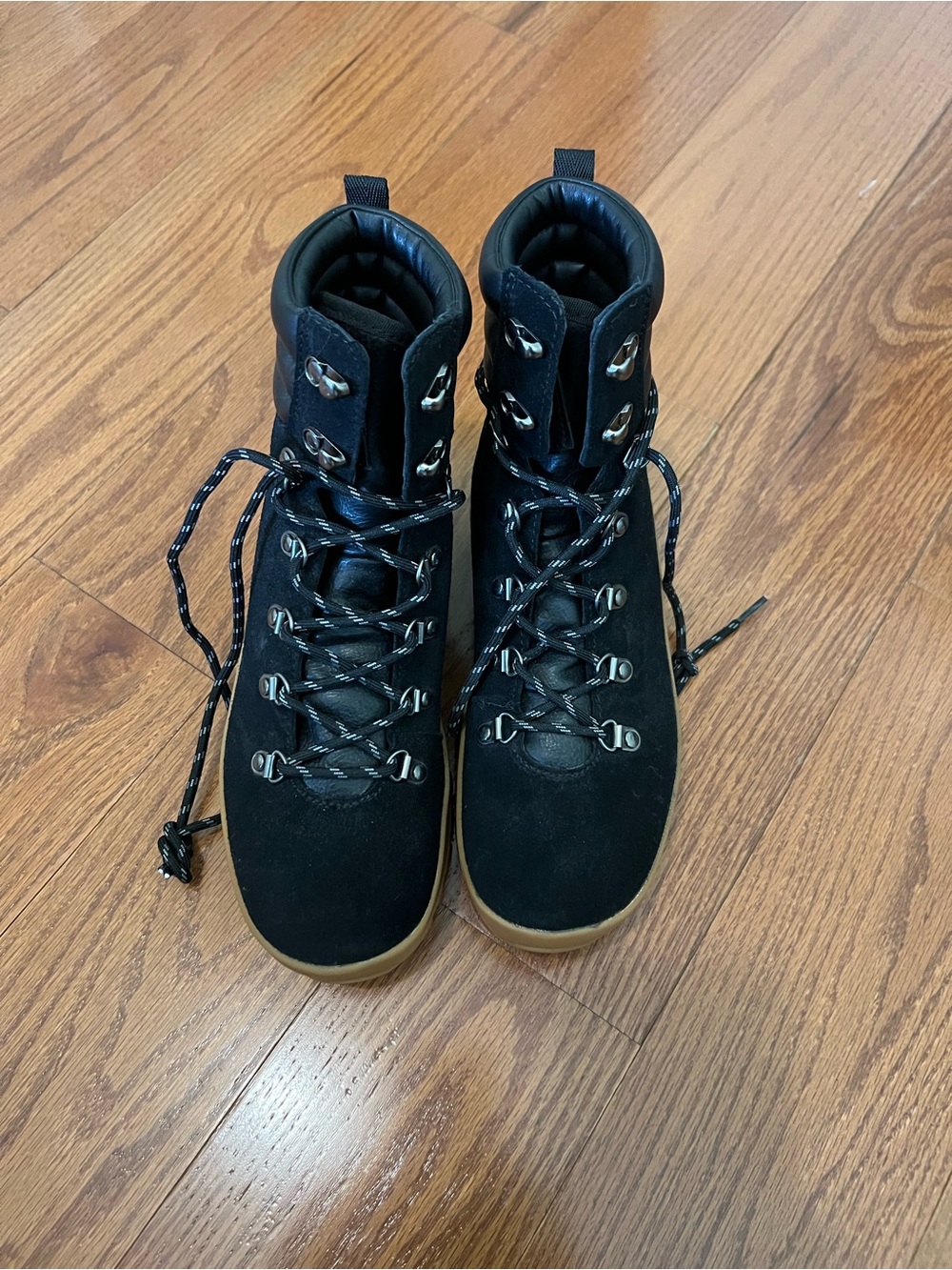 CALIA by Carrie Underwood Black Leather Lace-Up Boots with Brown Lug Sole